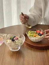 花びら浮彫りガラス デザートボウル 家庭用 アイスクリーム ハードクリア 高級感