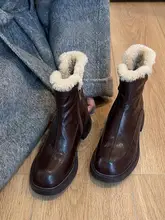 牛革製 厚底雪用ブーツ【暖かいファー付き・ショートタイプ】