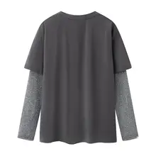 デザイン性のあるプリント付きレターフェイクレイヤードTシャツ【春夏用・クルーネック】（セットアップ対応）