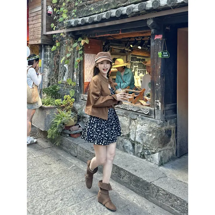 短丈ジャケット【ブラウン・美しいディテール・大人女子向け】（セットアップ対応）