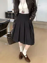 毛羽付き中長丈プリーツスカート【秋冬用・ハイウエスト・Aライン・レトロデザイン・ポケット付き】