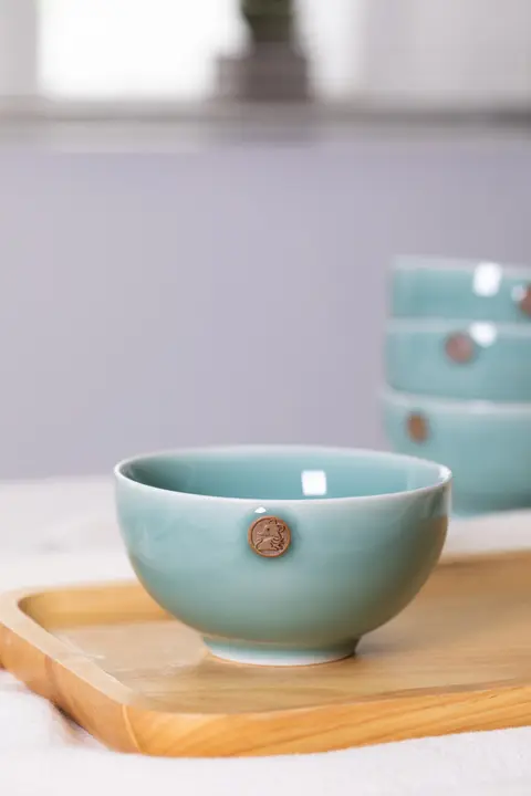 涵青堂 龍泉青瓷 十二生肖ご飯茶碗【耐熱・厚手・中式デザイン】