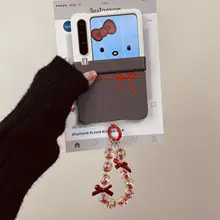 オリジナルデザイン 折りたたみ式スマートフォンケース【色分け・赤いリボン・持ち手付き】