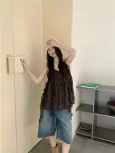 レトロな花柄のフリル付きキャミソール【夏用・ノースリーブ・スリム効果】