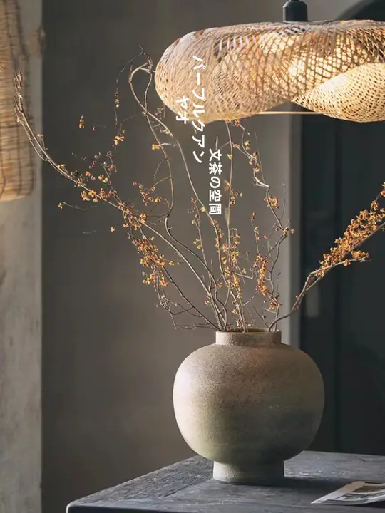レトロな粗陶花瓶【侘び寂びスタイル・インテリア装飾用・大サイズ】