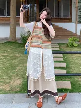 レースパッチワークストライプタンクトップワンピースとTシャツのスカート【夏用・レディース・三点セット（セットアップ対応）】