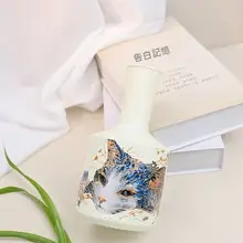 雪猫デザインのガラス花瓶【ユニークなイラスト・高級感あるデスクトップ装飾】
