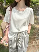 リネン混ショートスリーブTシャツ【夏用・ホワイト・ゆったりデザイン】