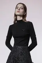 ブラック長袖Tシャツ【レディース・フィット感のあるデザイン・スタンドカラー】