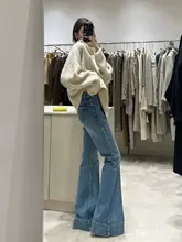 ハイウエストデザインのワイドレッグデニムパンツ【薄色・夏用・女性用・ストレート】（セットアップ対応）