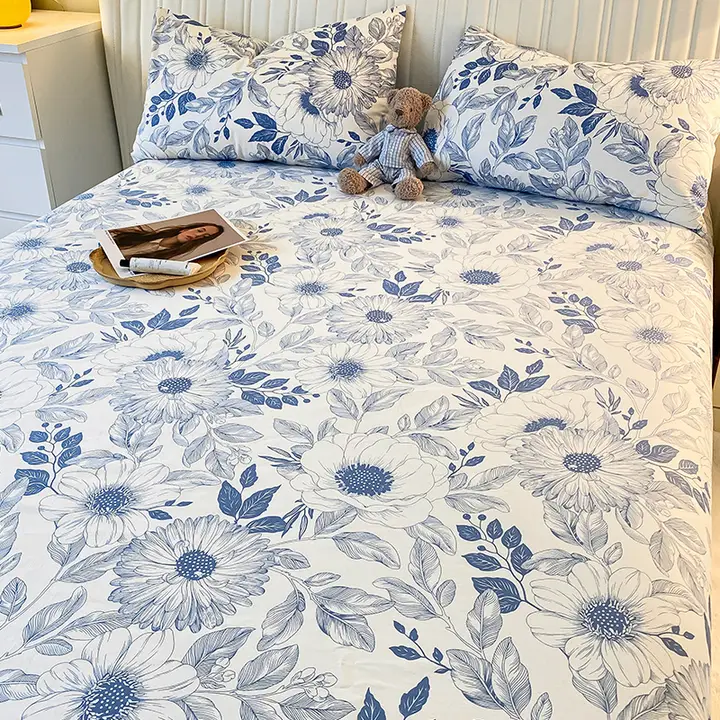 花柄デザイン コットン寝具セット【ダブルサイズ・枕カバー付き・100%コットン・夏用】