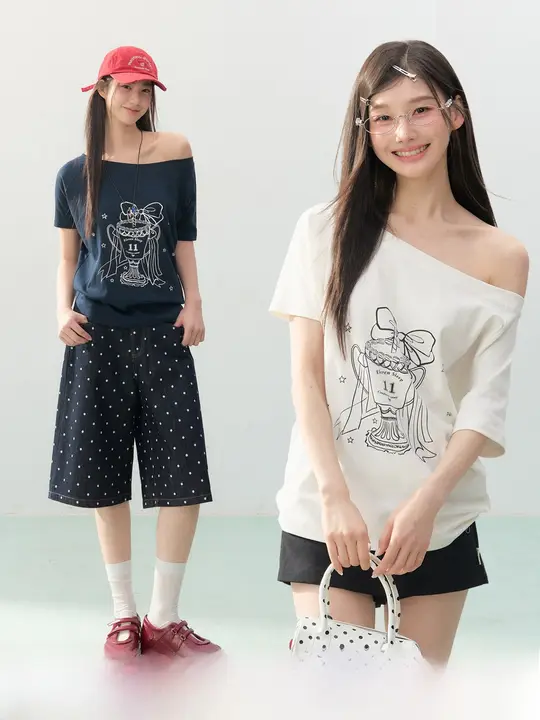 Tシャツ レディース 半袖 ワンショルダー 韓流 デザイン性 夏「ELEVEN SLEEP」