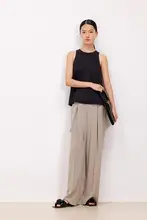 高腰ワイドレッグパンツ【軽やかでしたシルエット・裏地シルク・秋用】