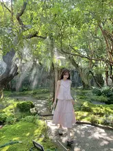 オリジナルデザインのJK制服【夏用・ノースリーブ・背中開き・モネの庭風】（セットアップ対応）