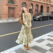 花柄長袖ワンピース【フレンチスタイル・ウエストシェイプ・リゾート向け】（セットアップ対応）