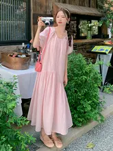 爽やかな感！ピンクのロングドレス【夏用・独特なデザイン・リゾートスタイル】