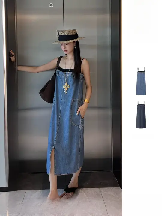 デザイン性のある切替キャミソールロングドレス【春夏用・ドレープデザイン】