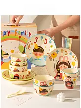 かわいいキャラクター付き陶器製食器セット【ファミリー向け・贈り物に最適】（セットアップ対応）