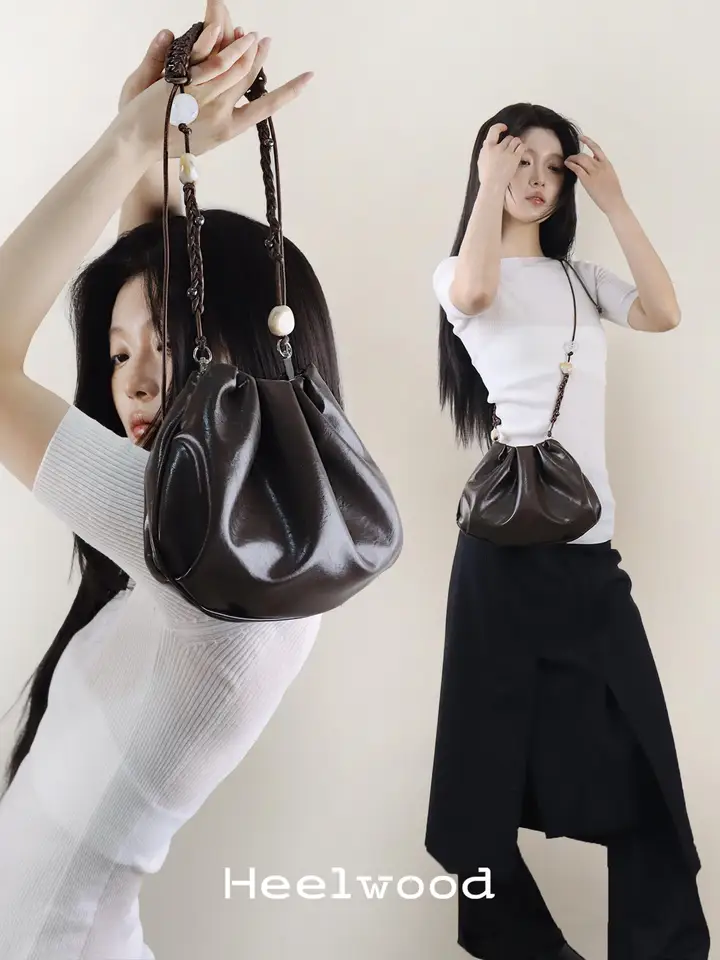 Heelwood ブランド 編み込みビーズデザイン ショルダーバッグ【多色・オリジナル・しぼりデザイン】
