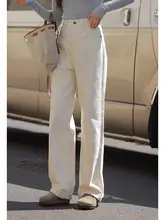 ホワイトデニムパンツ【レディース・ゆったりストレート・フィット・秋用】