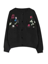 花刺繍デザインのカーディガン【レトロスタイル・女性用・秋冬用】