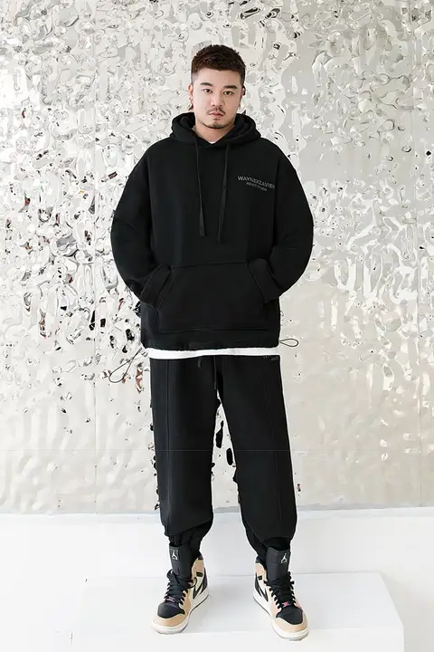 極上の柔らかさフード付き刺繍防風スウェットシャツ【メンズ・ビッグサイズ・ゆったりデザイン】（セットアップ対応）