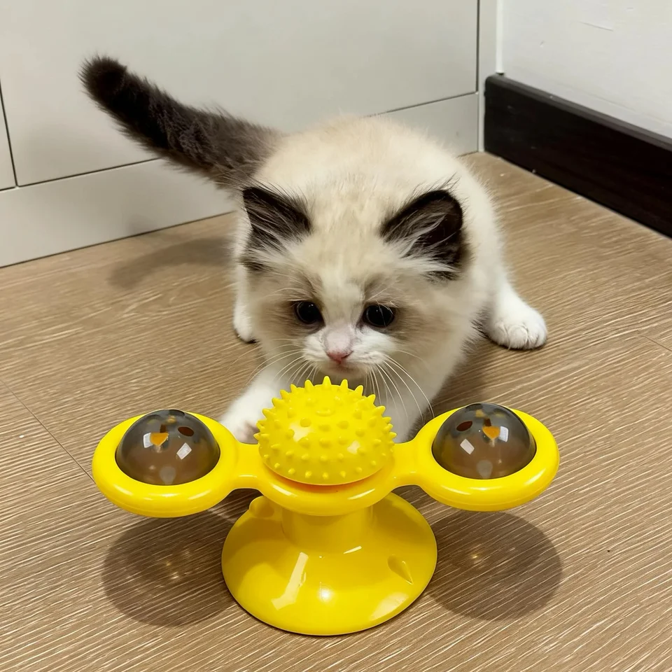 猫用おもちゃ【風車型・解消・歯磨き機能付き】