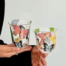 高温耐性のガラスカップ【華やかなデザイン・家庭用・ミルクジュース用】