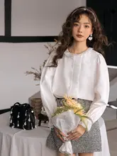 白色温柔なパフスリーブブラウス【秋用・フランス風・ビンテージスタイル】