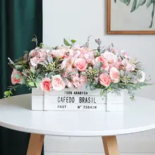 北欧風木製フェンスの造花【テーブルデコレーション・リビング用・花器付き】（セットアップ対応）