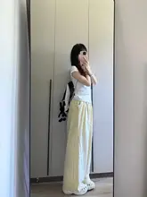 爽やかな印象のイエローポルカドットワイドパンツ【夏用・女性・フィット】（セットアップ対応）