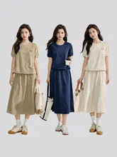 夏用のティーシャツとドローストリングスカート【通気性・女性用】（セットアップ対応）