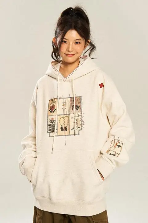 パーカー【刺繍デザイン・フード付き・秋冬用・男女兼用】