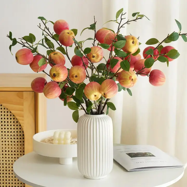 フェイクフラワー りんご 装飾品 リビング設置 グリーンの枝 生け花 精緻な工芸
