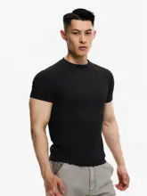 半袖Tシャツ メンズ 接触冷感 ストレートショルダー 袖口リブ ウエストシェイプ フィット感 筋肉強調 ジム インナー 「DAYNY」