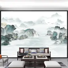 貼り付け式の新中式山水画 壁飾り【オフィス・リビング向け・財運アップ】