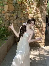米白色の網状キャミソールワンピース【夏用・エレガント・ロング丈】