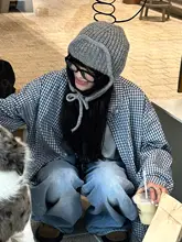 グレーの編み物イヤーマフ帽子【秋冬用・保温・防寒・シンプルデザイン】