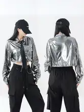 銀色テクスチャーのジャズダンス衣装【クールなスタイル・演出用・広場ダンス・舞台衣装】（セットアップ対応）