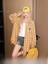 イエローチェックの長袖シャツ【フィット・春秋用・女性用】