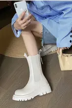 白色ショートブーツ【夏用・薄手・厚底・内蔵ヒール・マーチンブーツ・チェルシーブーツ】
