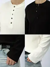 高級ボタン付きヘンリーネック 長袖Tシャツ【極上の柔らかさ・シンプルデザイン・春夏用】