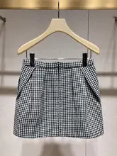 千鳥格のフラワーバルーンスカート【フランス風・甘美な印象・Aライン】（セットアップ対応）
