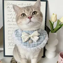 可愛いデザインのペット用エプロン【調整可能・リボン付き・猫犬用】