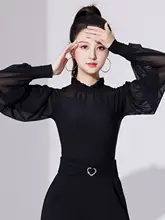 女性用ラテン舞踊シャツ【長袖・ダンス練習服・モダン・社交ダンス用】