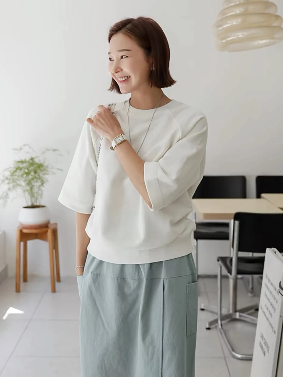 極上の柔らかさのコットン中袖Tシャツ【女性用・七分袖・ルーズフィット・おしゃれ】