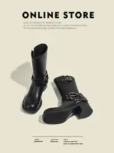 厚底レザーサイドバックル付きショートブーツ【クラシックデザイン・エンジニアブーツ・ミドルカット】