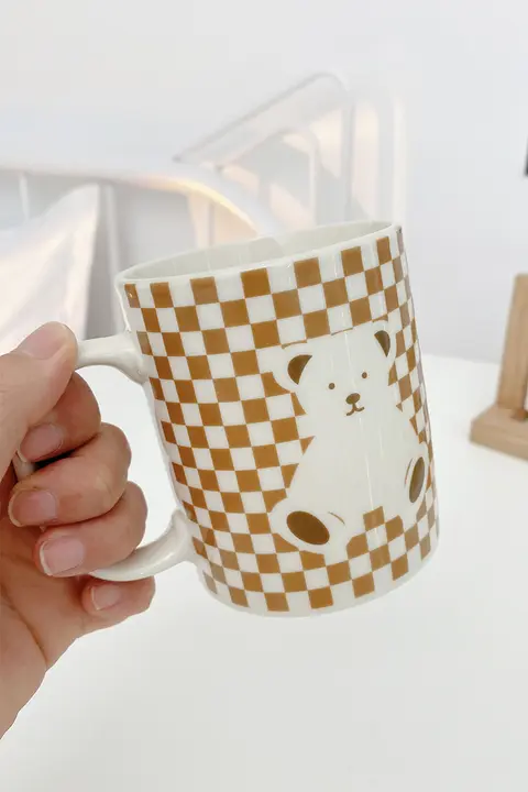 大容量 陶器製マグカップ【スプーン付き・レトロデザイン・カフェスタイル】