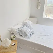 ブルーローズデザインのフリルクッションカバー【全棉・ロマンティック・レトロ】