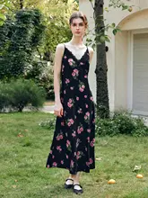 フラワープリントのキャミソールワンピース【春用・ウエストタイトデザイン】